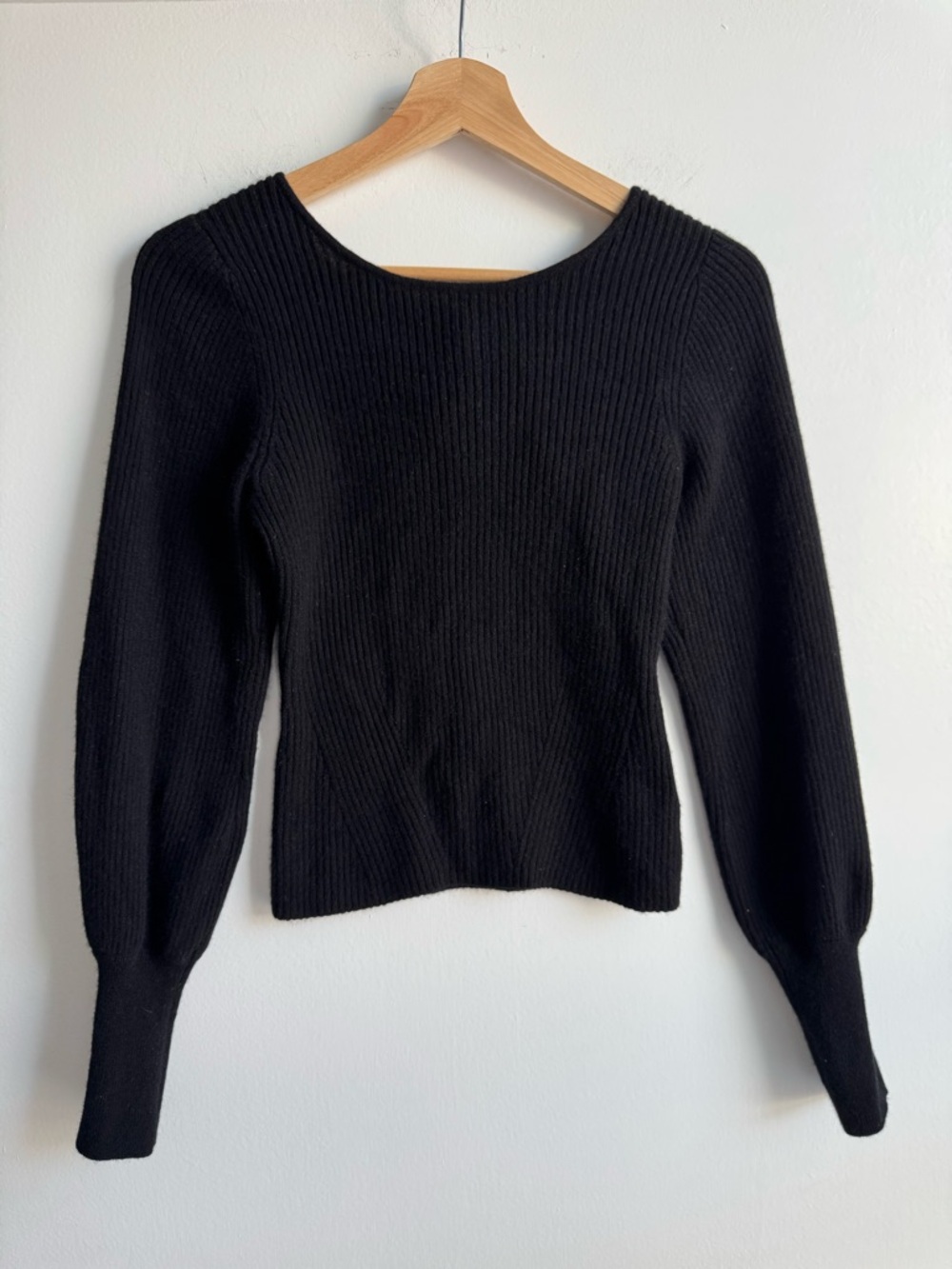 Reformation 100% Cashmere Black Bow Tie Low Back Long Sleeve Sweater